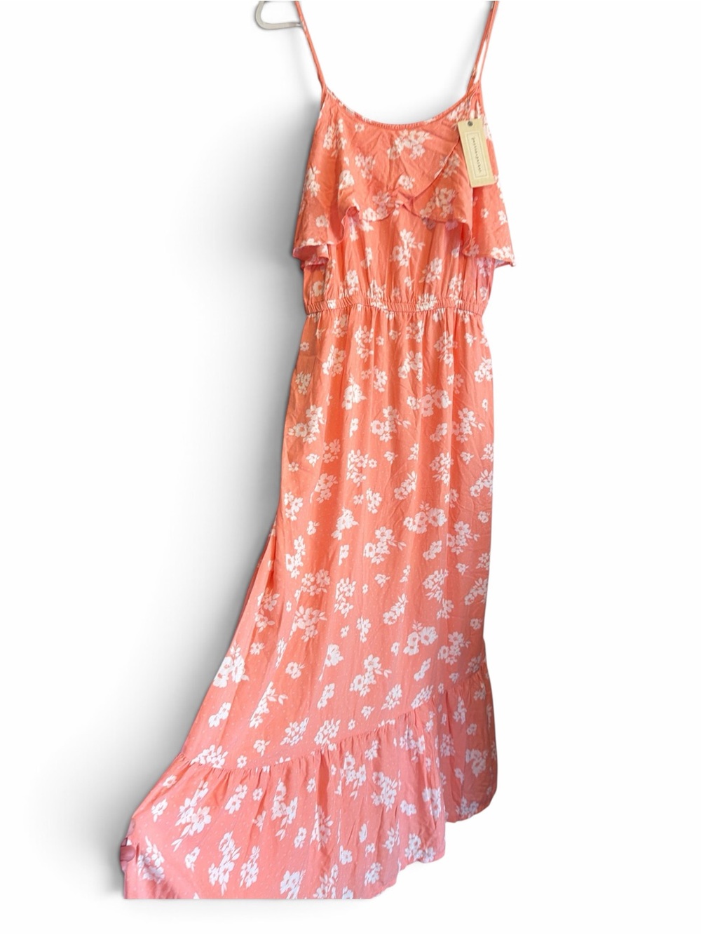NWT Peyton & Parker Coral Pink Floral Tiered Ruffle Cami Maxi Dress L